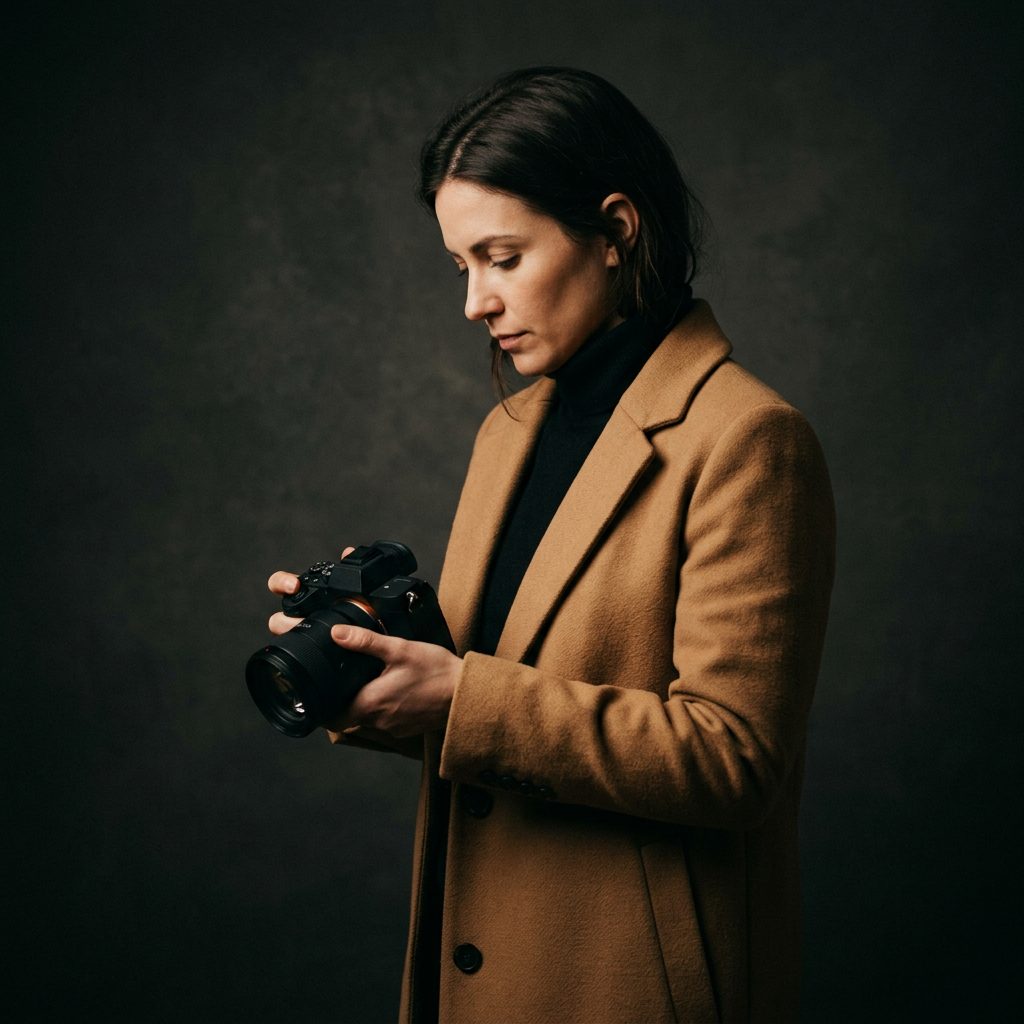 A manager reviewing footage on a camera
